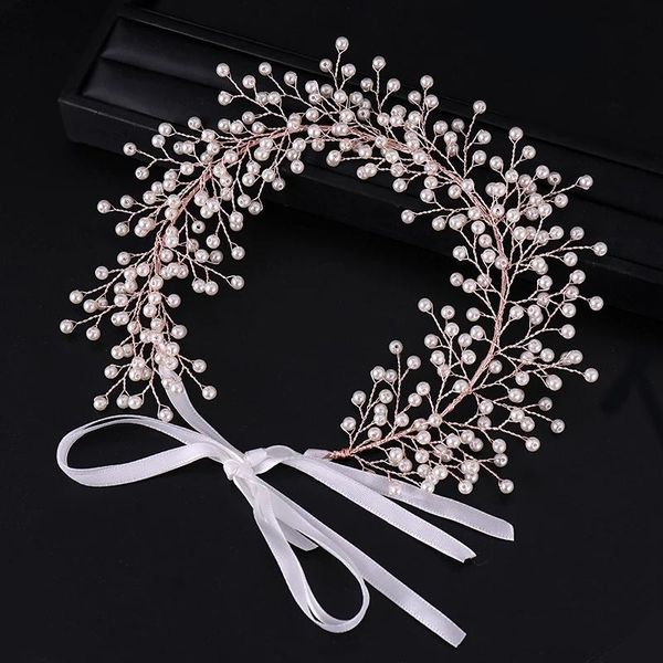 

hair clips & barrettes luxury pearl flower headbands for women bridal wedding accessories handmade red black beads crowns and tiaras head je, Golden;silver