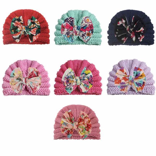 

caps & hats baby printed bowknot hat knitted warm windproof sunshade breathable children's pullover knotted cap fashion kids accessories, Yellow