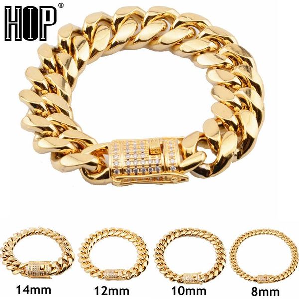 

link, chain hip hop 8/10/12/14/16/18mm gold color stainless steel curb cuban bracelet for men women fashion jewelry gift, Black