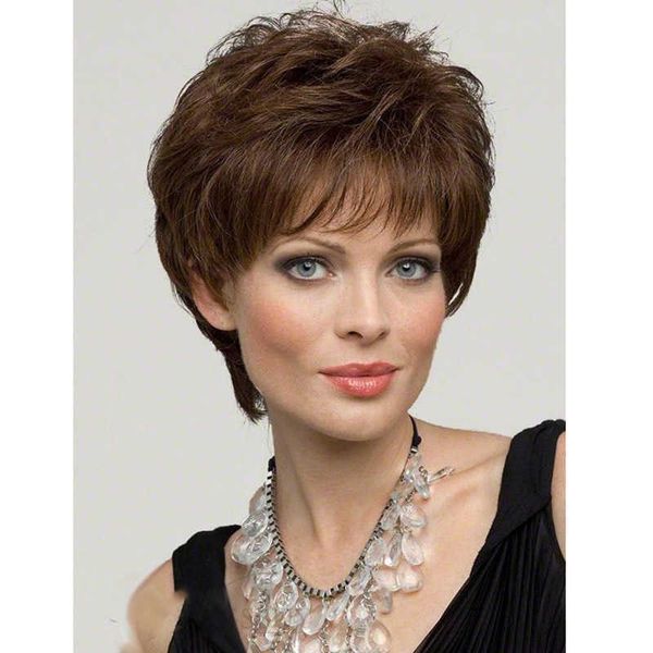 

fashion women's brown / black short straight hair micro curly cover wig