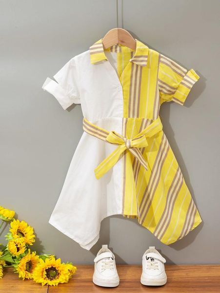 

toddler girls striped print cut out hanky hem belted dress she, Red;yellow