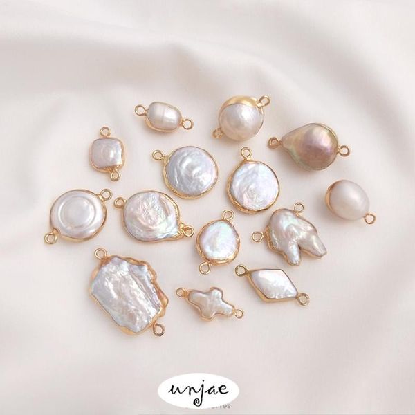 

charms custom natural baroque shaped pearl double-hole pendant single-hanging accessories bead round hand-made diy edge, Bronze;silver
