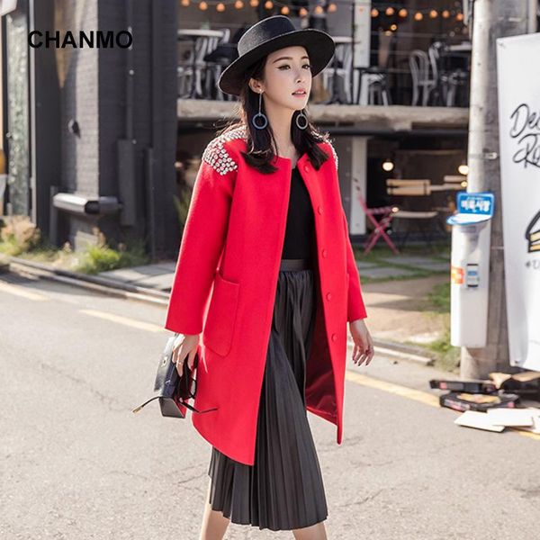 

women's wool & blends diamonds winter fashion coats o-neck blend coat and jacket elegant femenino, Black