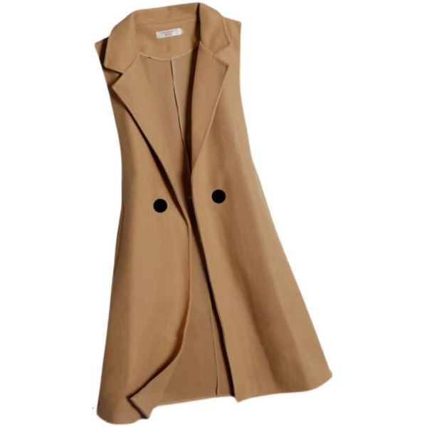 

women's vests spring autumn plus size 4xl long vest women casual faux woolen sleeveless jacket slim solid waistcoat female coat g1, Black;white