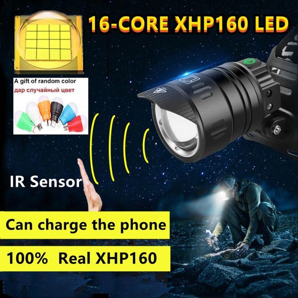 

80000lm 100% real xhp160 powerful led headlamp with ir sensor usb rechargeable headlight head 18650 zoom torch headlamps