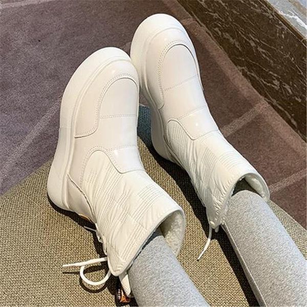 

boots 2021 winter women snow platform plush shoes leather back lace up female fashion white black warm fur ankle eu 35-40