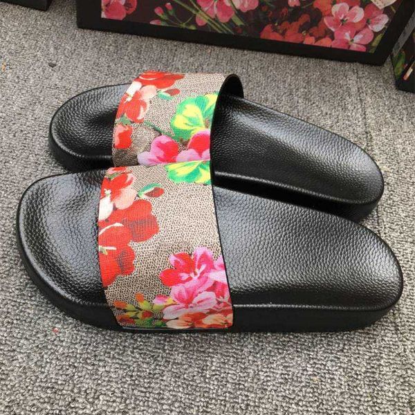 

men women slippers designer rubber slides sandal flat blooms strawberry tiger bees green red white web fashion shoes beach flip flops eraye, Black