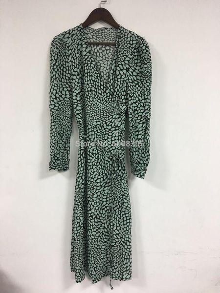 

casual dresses [elfstyle] - 2021ss green printed viscose midi wrap dress side buttoned v-neck long sleeves fitted, Black;gray