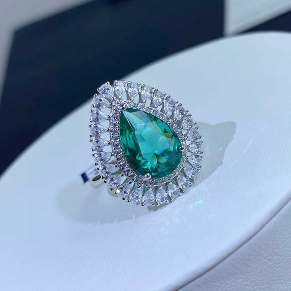 

925 sterling silver wedding blue natural paraiba gemstone party noble ring jewelry female oval pear shape diamond, Golden;silver