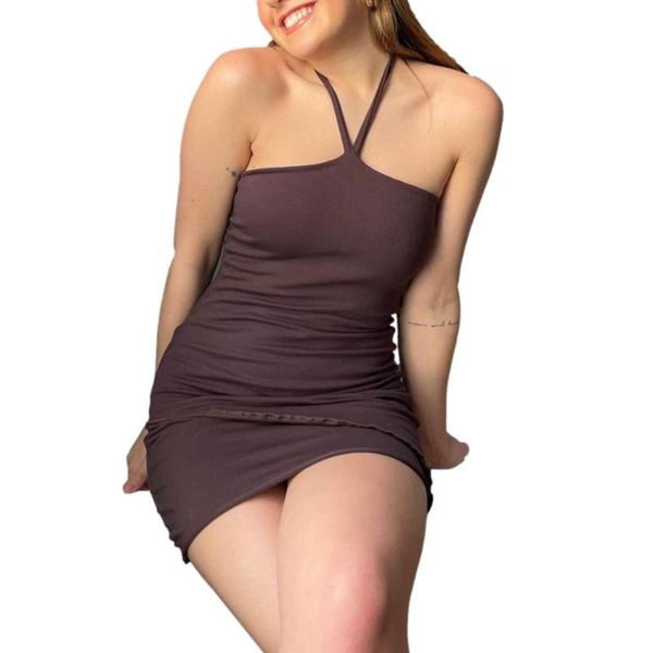

casual dresses 2021 ladies trendy close-fitting solid color backless sheath dress women's halter neck sleeveless mini dating, Black;gray