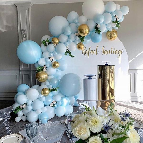 

128pcs pearly blue balloons garland kit white maca blue balloon arch 4d gold globos for birthday wedding baby shower party decor