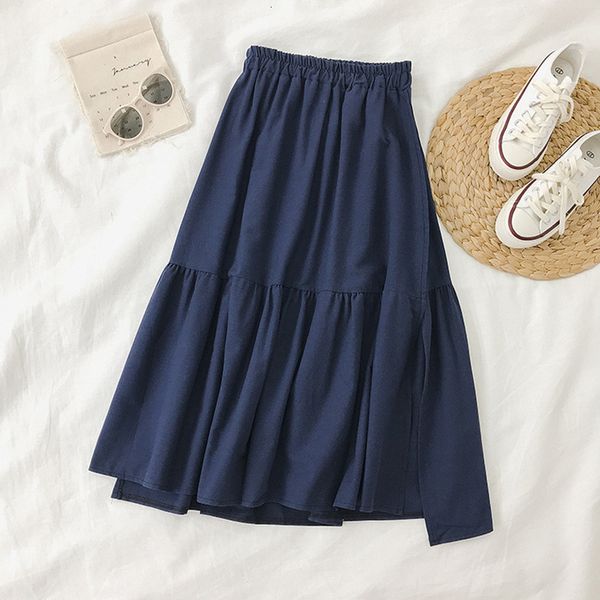 

skirts sweet wild high waist slim a-line skirt student mid-length split fork women spring autumn chiffon s female e4a8, Black