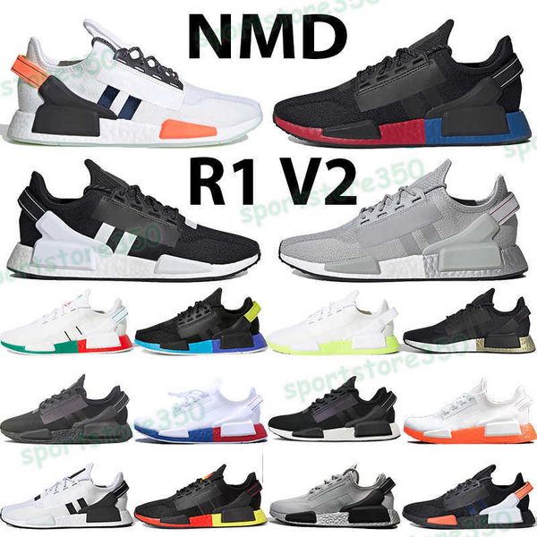 

21ss nmd classic running shoes mens r1 v2 black white red blue metallic gold orange mexico city carbon shock yellow chaussures men women