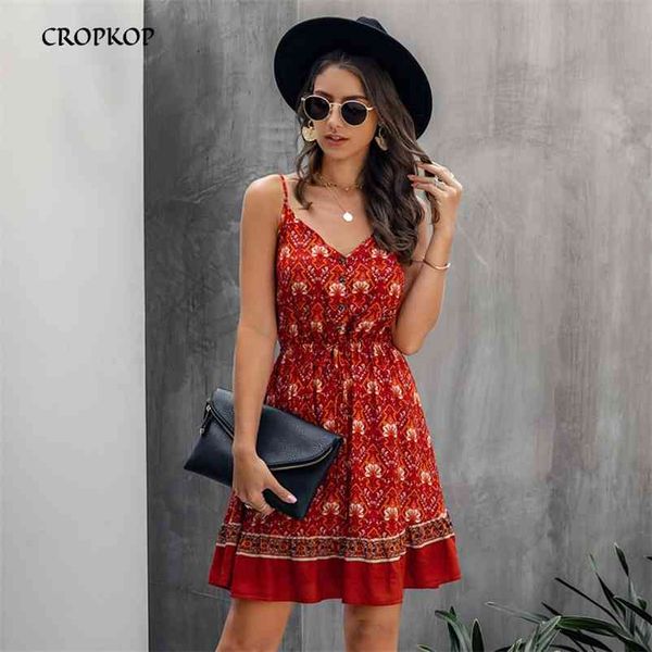 

summer women floral dress buttons cotton mini sundress fashion beach sleevees clothes halter dress for women red 210331, Black;gray