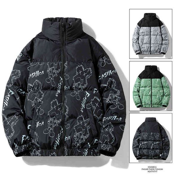 

winter white duck brand down graffiti stitching lovers et warm short heated men's coat, Black;white
