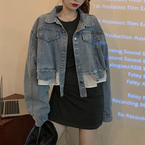 

women's jackets jacket jeans women irregular denim coat fall 2021 spring korean style designer single breasted solid loose fashion top, Black;brown