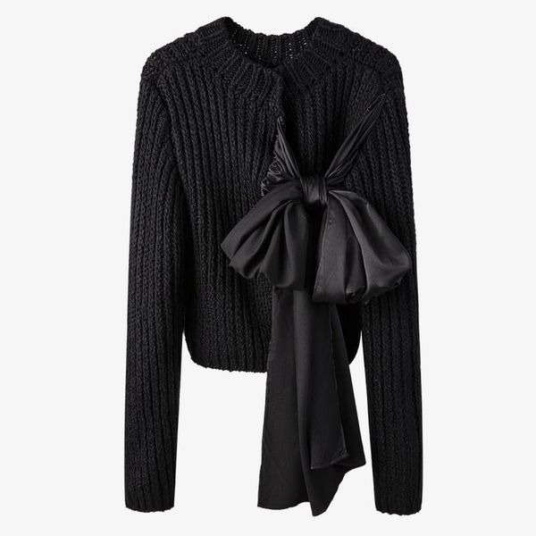 

women's jackets runway women 2021 spring fall luxury cardigans trendy black bing bow lace-up wool sweater single breasted brand knitwea, Black;brown