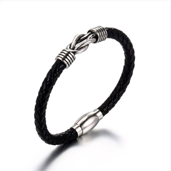 

charm bracelets nandesi jewelry men's genuine woven rope stainless steel leather bracelet hip hop males bangle fit less 220mm wrist, Golden;silver