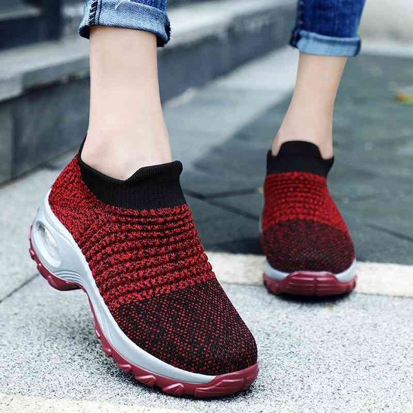 

large size women's flying woven cover foot air cushion sports fashion rocking casual socks shoes, Black