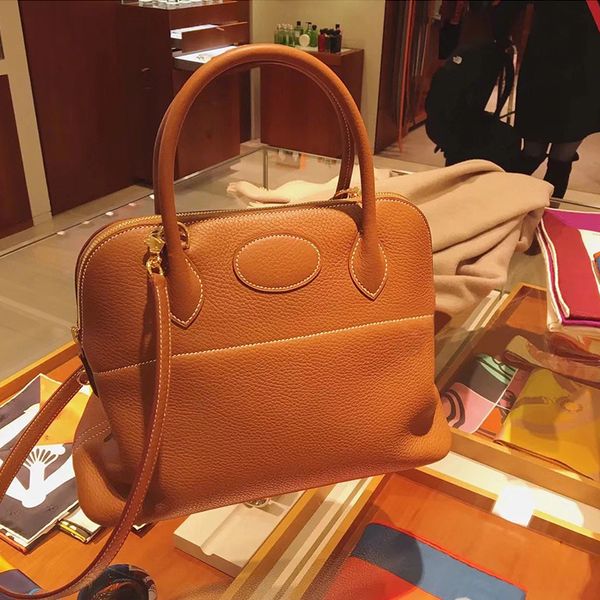 

70% off design hand leather women's 2021 new trend shell carrying head layer cowhide togo bags d9li, Red;black