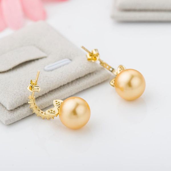 

other fashion s925 silver natural fresh water pearl earrings yellow ear jewelry excellent quality with box ex02, Golden;silver