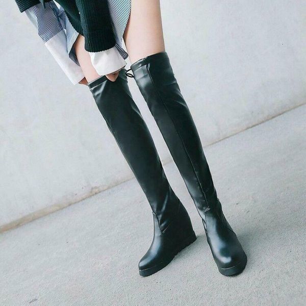 

womens punk hidden wedge heel lace up over knee riding boots us sz, Black