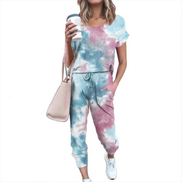 

tracksuit 2 piece set tie womens pants dye sports suit short sleeve t shirt drawstring outfit for spring summer 2xl, White