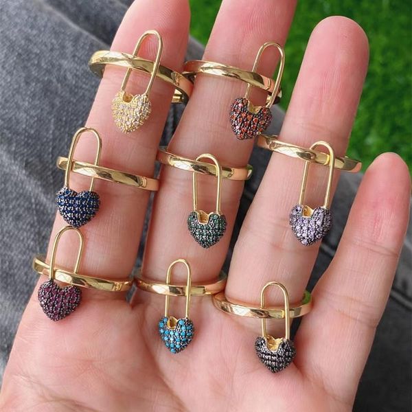 

wedding rings fashion colored zircon women's gold heart pin shaped hip hop jewelry for women 2021, Slivery;golden
