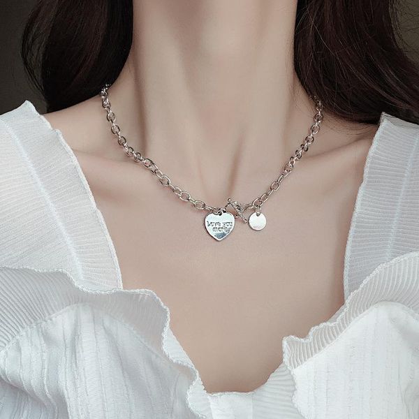 

"love you more" heart pendant necklace for women hip hop silver color link neck chain girls christmas gift jewelry necklaces