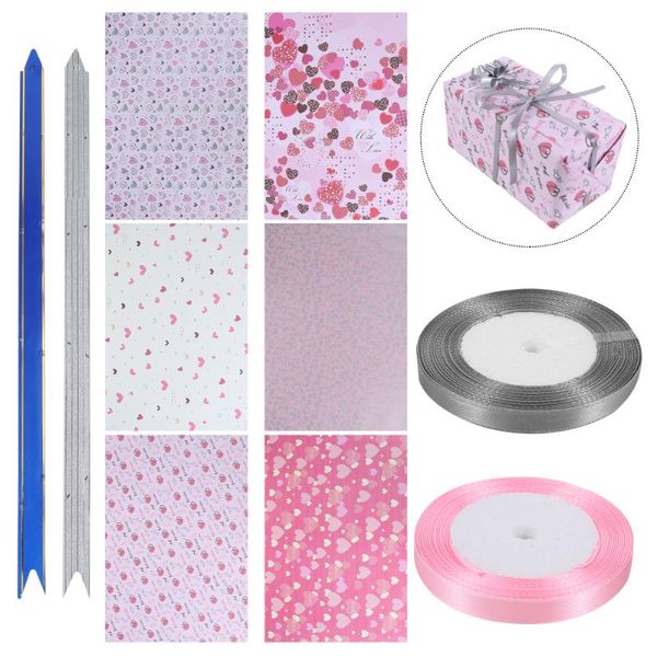 

gift wrap 1 set/42pcs paper ribbon flower decor for valentine's day wrapping