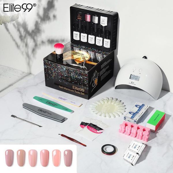 

elite99 nude nail gel set uv led lamp dryer with 9pcs kit soak off manicure brush cleaning buffer art tools1