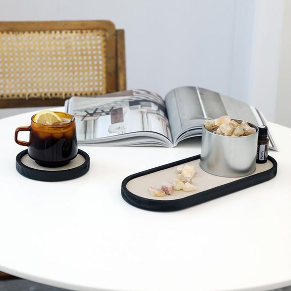 

mats & pads shallow storage tray deskwooden morandi color debris jewelry display leather