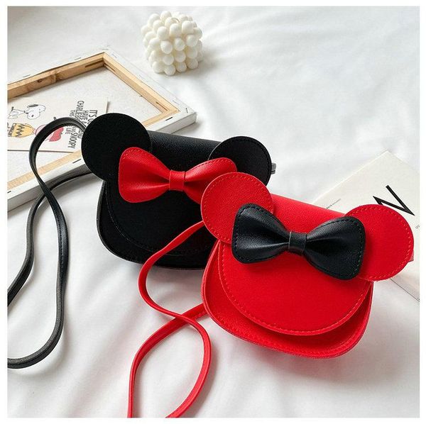 

girl coin mini purse mouse bow handbag children pu wallet small money box one shoulder bag 7 colors, White