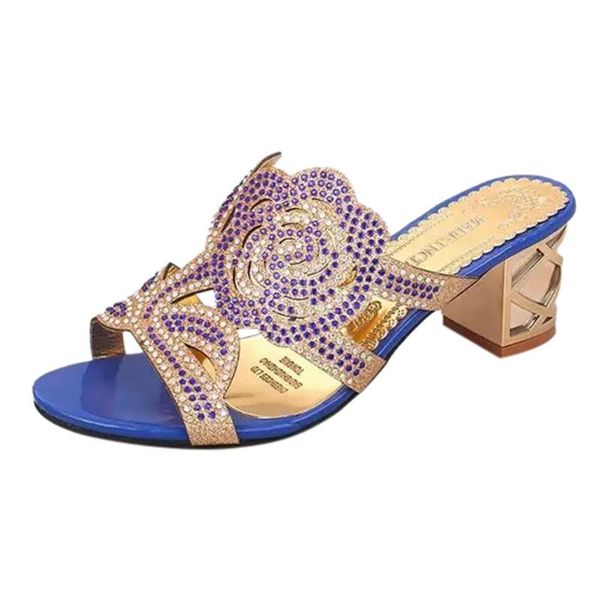 

dress shoes summer women casual fashion crystal outdoor slippers square heel flower sandals sandalias de verano mujer, Black