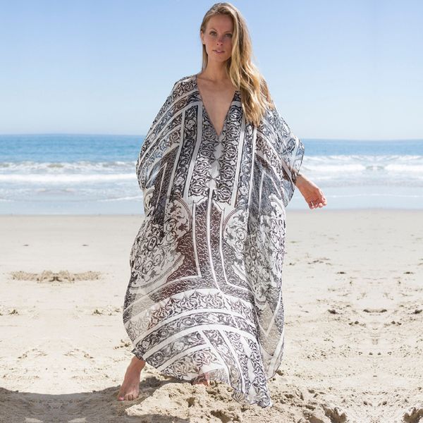 

long chiffon beach cover up bathing suit for women pareo swim saida de praia robe plage dress #q691 210420, White;black