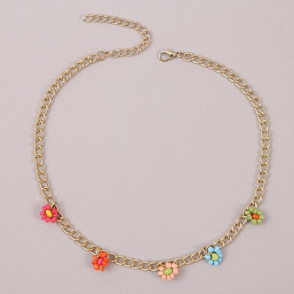 

trendy female multicolor beaded handmade flower pendant gold metal chain necklace for women party statement jewelry gifts necklaces, Silver