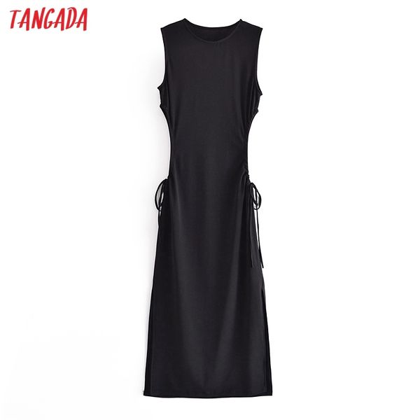 

fashion women black waist cut-out sleeveless female midi dress qn24 210416, Black;gray