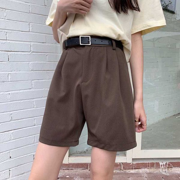 

mozuleva spring summer fashion high waist women suit shorts office ladies half- length sashes belted loose shorts pockets 210706, White;black