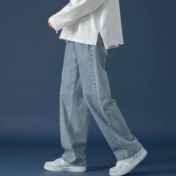 

men's jeans streetwear casual pants spring autumn solid color man denim trousers straight fashion women's, Blue