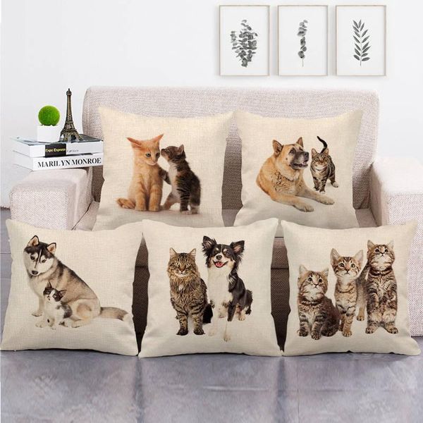 

cushion/decorative pillow 45cm*45cm intimate friend dog and cat high quantity cushion cover linen/cotton sofa decorative case