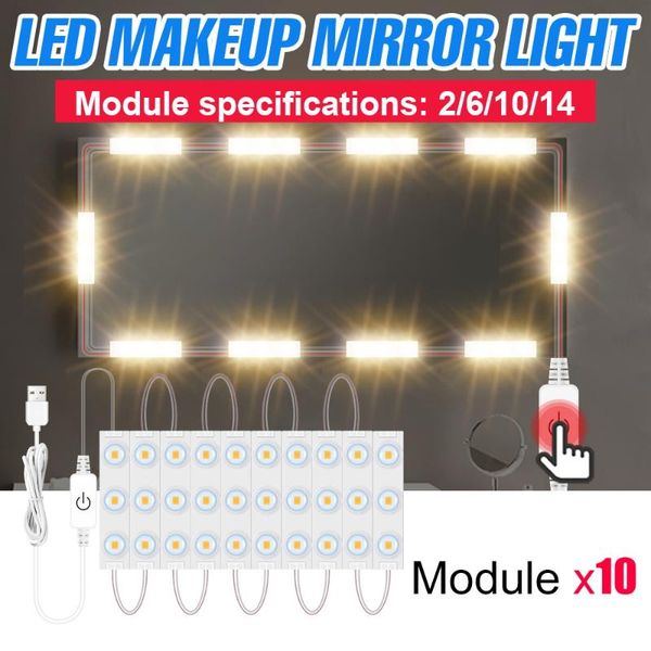 

makeup mirror lamp dc 5v led cosmetic light 2 6 10 14 modules kit usb wall lamps beauty vanity table hollywood