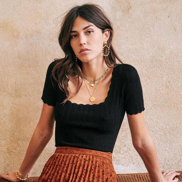 

women's sweaters fancy knit sweater women elegant summer thin short sleeve square neck backless chic shirts 2021 vintage streetwear pul, White;black