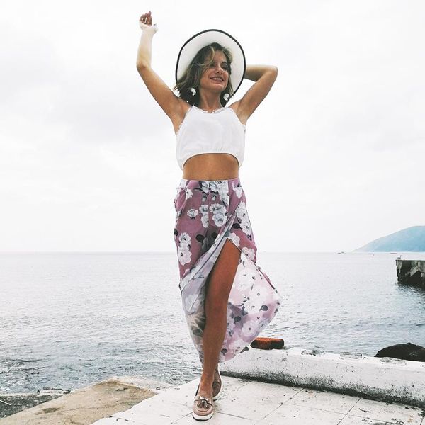 

women's pants & capris fomolom printing high open fork large size women loose wide leg casual pant, Black;white