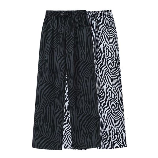

women's pants & capris high-waist straight women trousers stripe mopping the floor retro trend dark zebra pattern loose all-match casua, Black;white