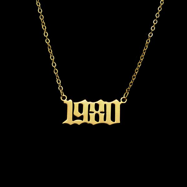 

10pcs letter birth year 1980-1989 necklace stainless steel old english number pendant charm chain minimalist jewelry for women birthday grad, Silver