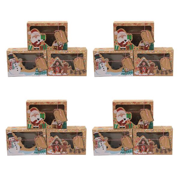

gift wrap 12pcs christmas treat case kraft paper cookie candy box with tags rope
