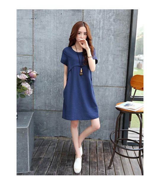 

maternity dresses fashionable summer short-sleeved cotton linen jumpsuit breastfeeding skirt in the long section of pregnant women, White