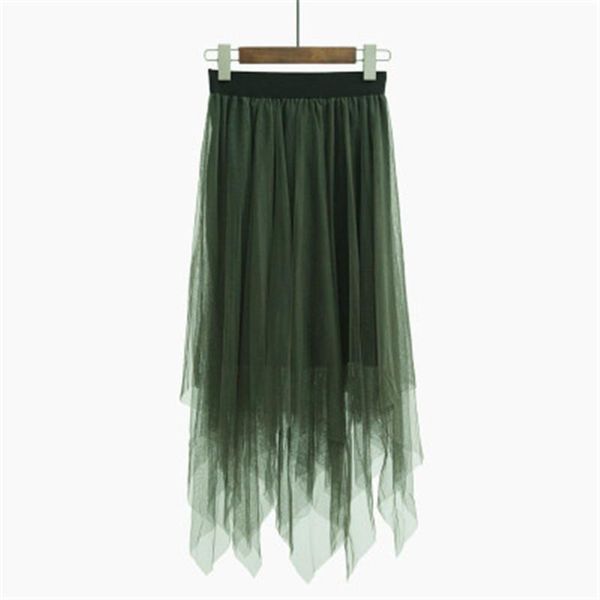 

skirts 2021 high waist mesh womens midi pleated tutu skirt saias faldas jupe femme fashion tulle elastic women, Black