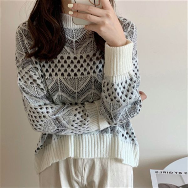 

sweaters autumn o-neck bat type hollow women long sleeves fashion knitted elegant female sweaters, White;black