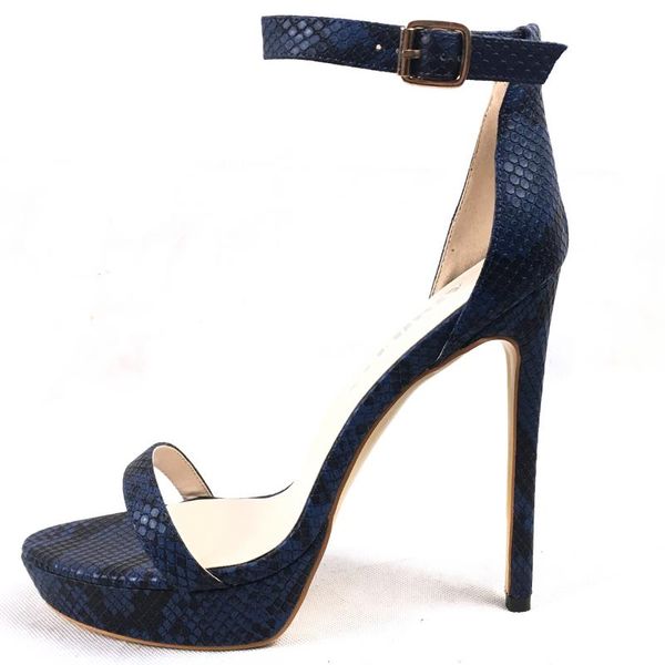 

open toe platform high heel women shoes snake pattern ladies sandals ankle buckle black blue 14cm heels big chart aimirlly